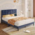 Seventable Full Bed Frame with Charging Station and Storage Headboard, Upholstered Bed with Heavy Duty Wood Slats