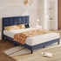 Seventable Full Bed Frame with Charging Station and Storage Headboard, Upholstered Bed with Heavy Duty Wood Slats