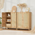 Iwell Storage Cabinet with Rattan Doors, Bathroom Storage Cabinet with Adjustable Shelf