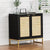 Anmytek Storage Cabinet with 2 Doors, Rattan Sideboard Cabinet Modern Buffet Sideboard Withe Shelf Black