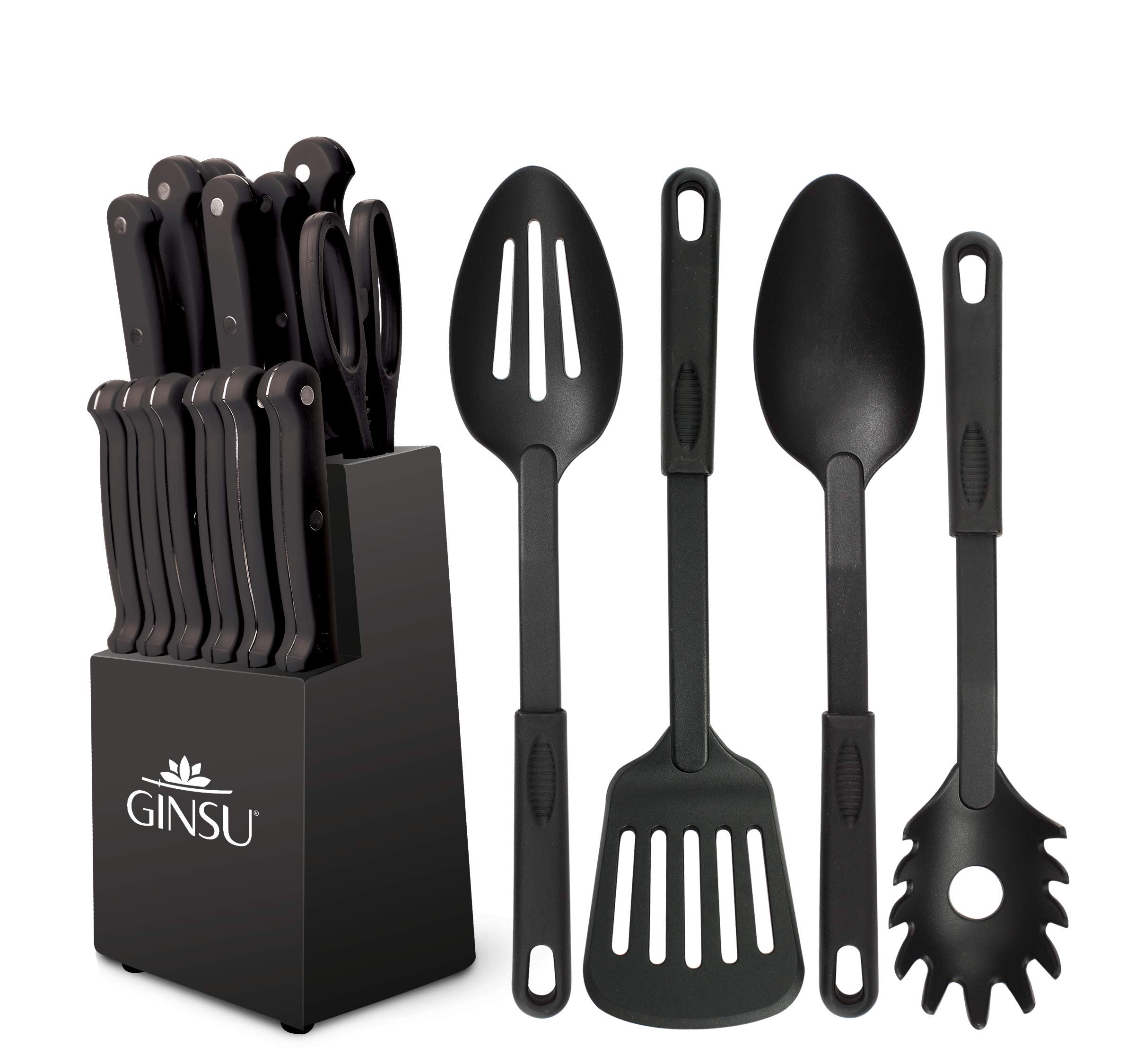 Version 1.0.0 Ginsu Kiso 18-Piece Black Knife Set with Black Block - Dishwasher Safe and Always Sharp - Image 1