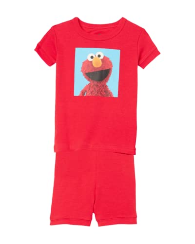 Version 1.0.0 Sesame Street Boys' 2-Piece Snug-fit Organic Cotton Pajama Set, Soft & Cute for Kids, Square ELMO, 2T - Image 1