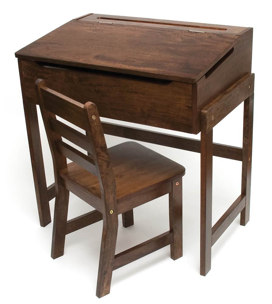 Version 1.0.0 Lipper International Child's Slanted Top Desk & Chair, Walnut Finish, 25 1/2" x 16" x 26" - Image 1