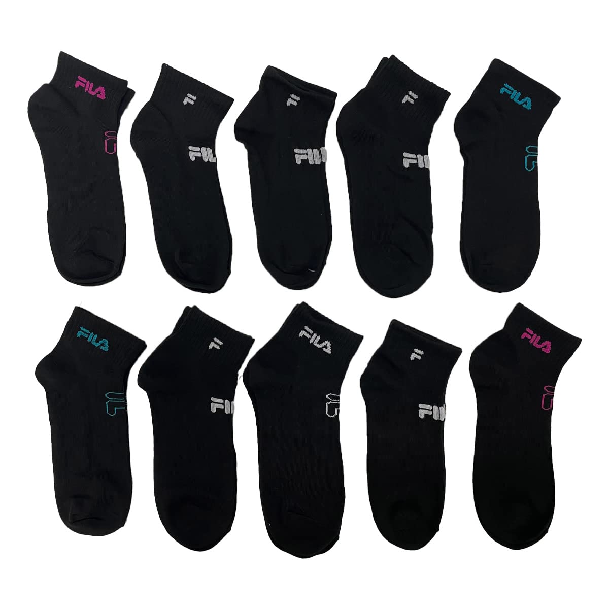 Version 1.0.0 Fila Women’s 10-Pack Mesh Logo Quarter Socks (Black) - Image 1