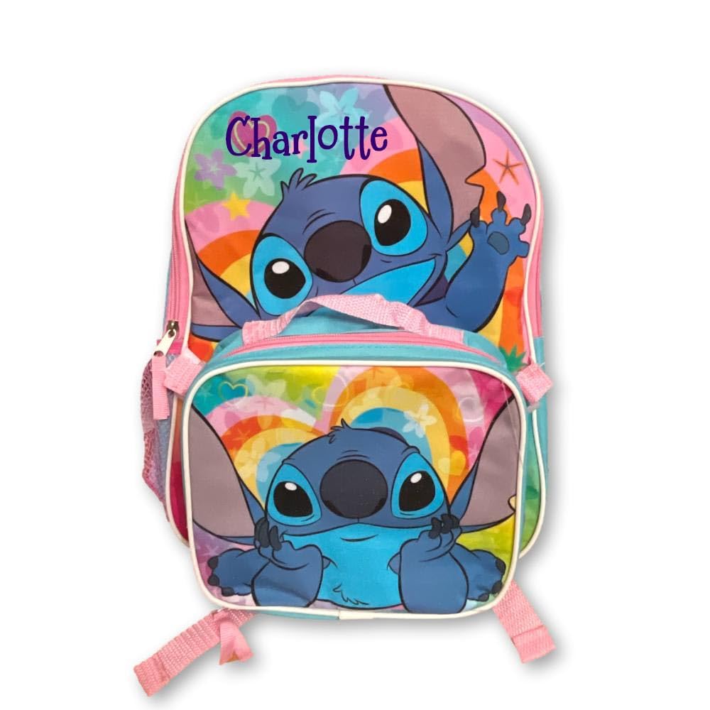 Version 1.0.0 Fast Forward Kid's Licensed 16" School Backpack (Personalized Stitch Rainbow Heart) - Image 1