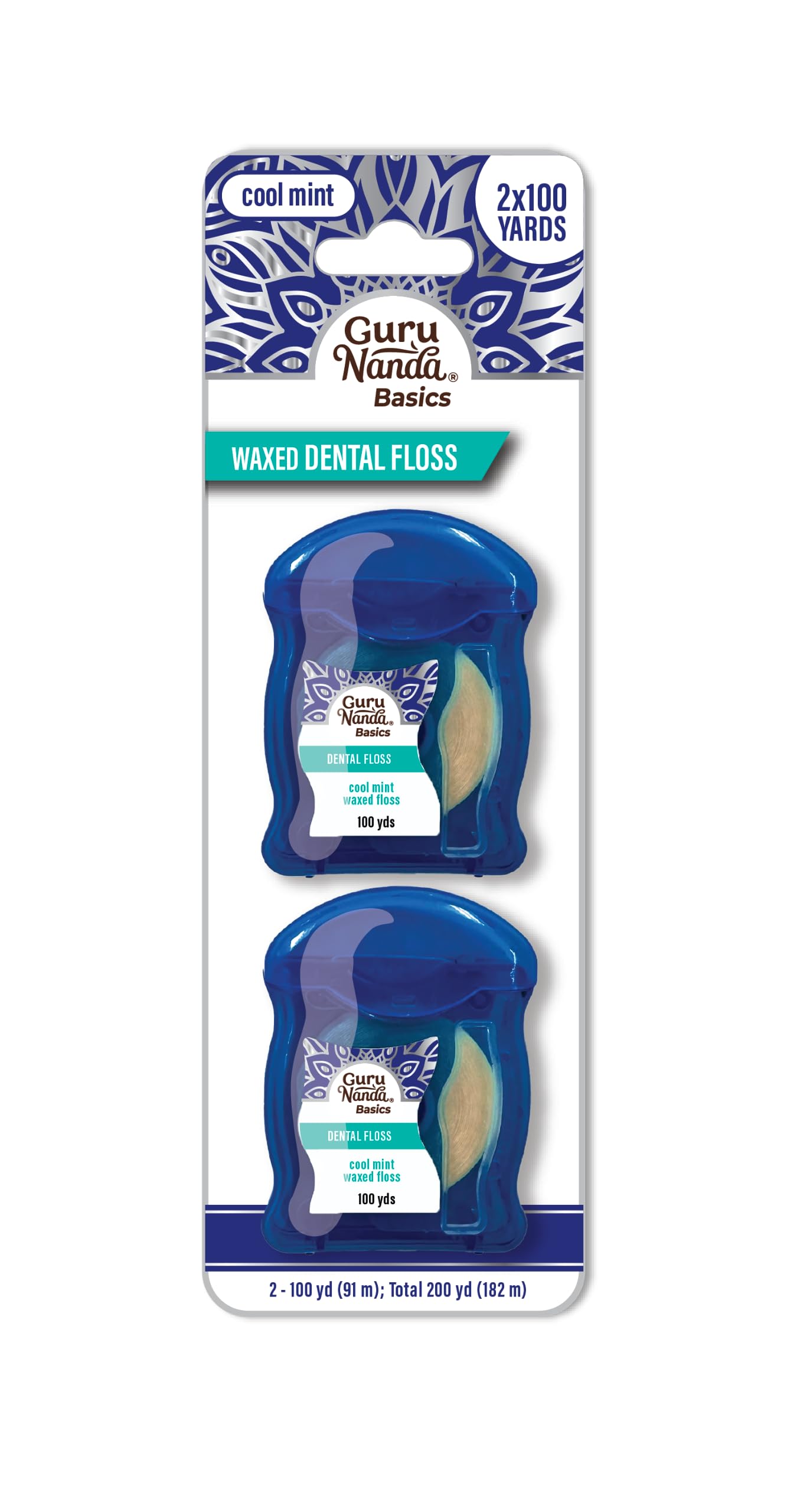 Version 1.0.0 GuruNanda Waxed Dental Floss Tape - Smooth Glide for Sensitive Gums and Teeth - Cool Mint Flavor - 2x100 Yards - Pack of 2 - Image 1