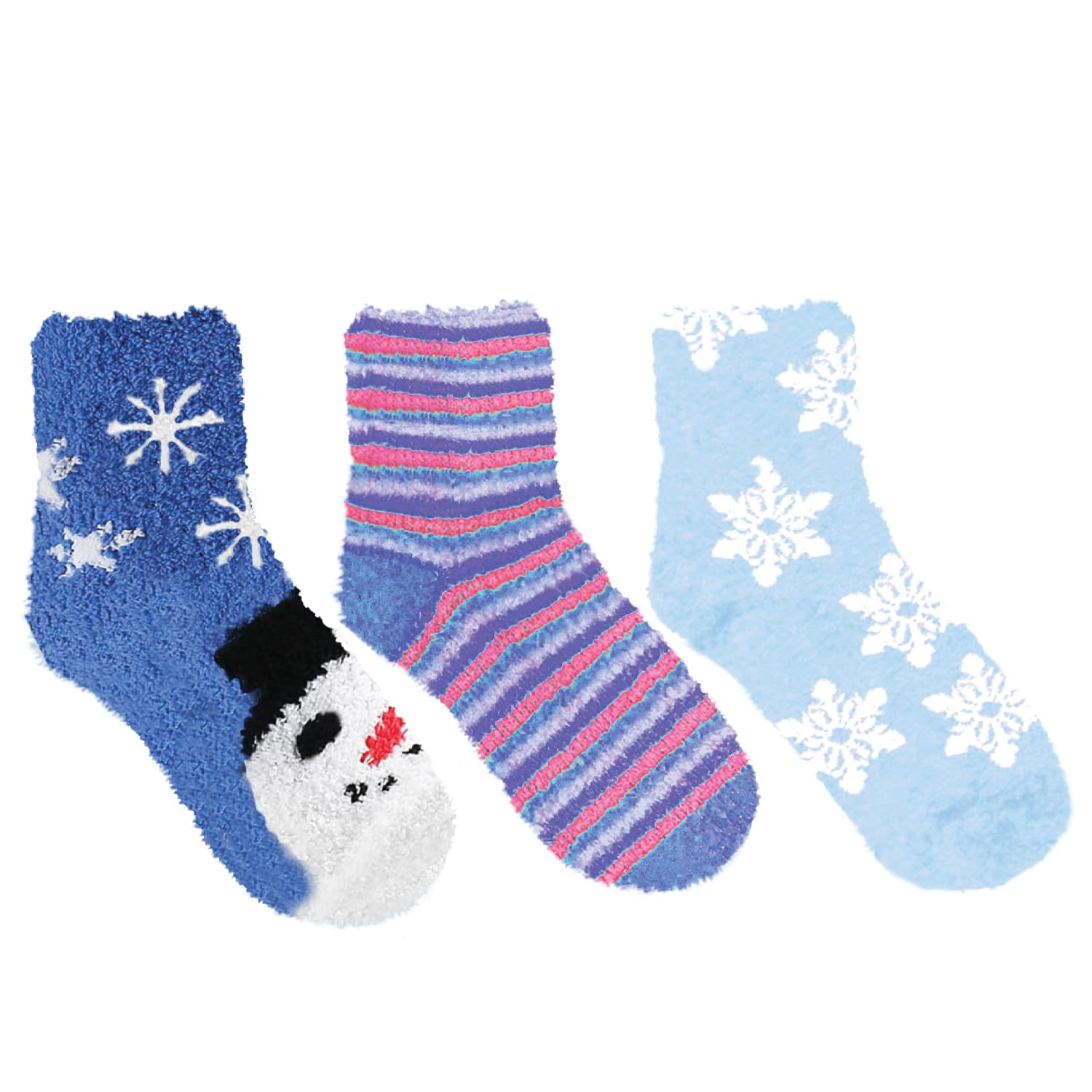 Version 1.0.0 Sockopath 3 Pair Christmas Cozy Socks for Women Girls Gifts Fun Fuzzy Warm Holiday - Shoe Size 4-10, SNOWMAN - Image 1