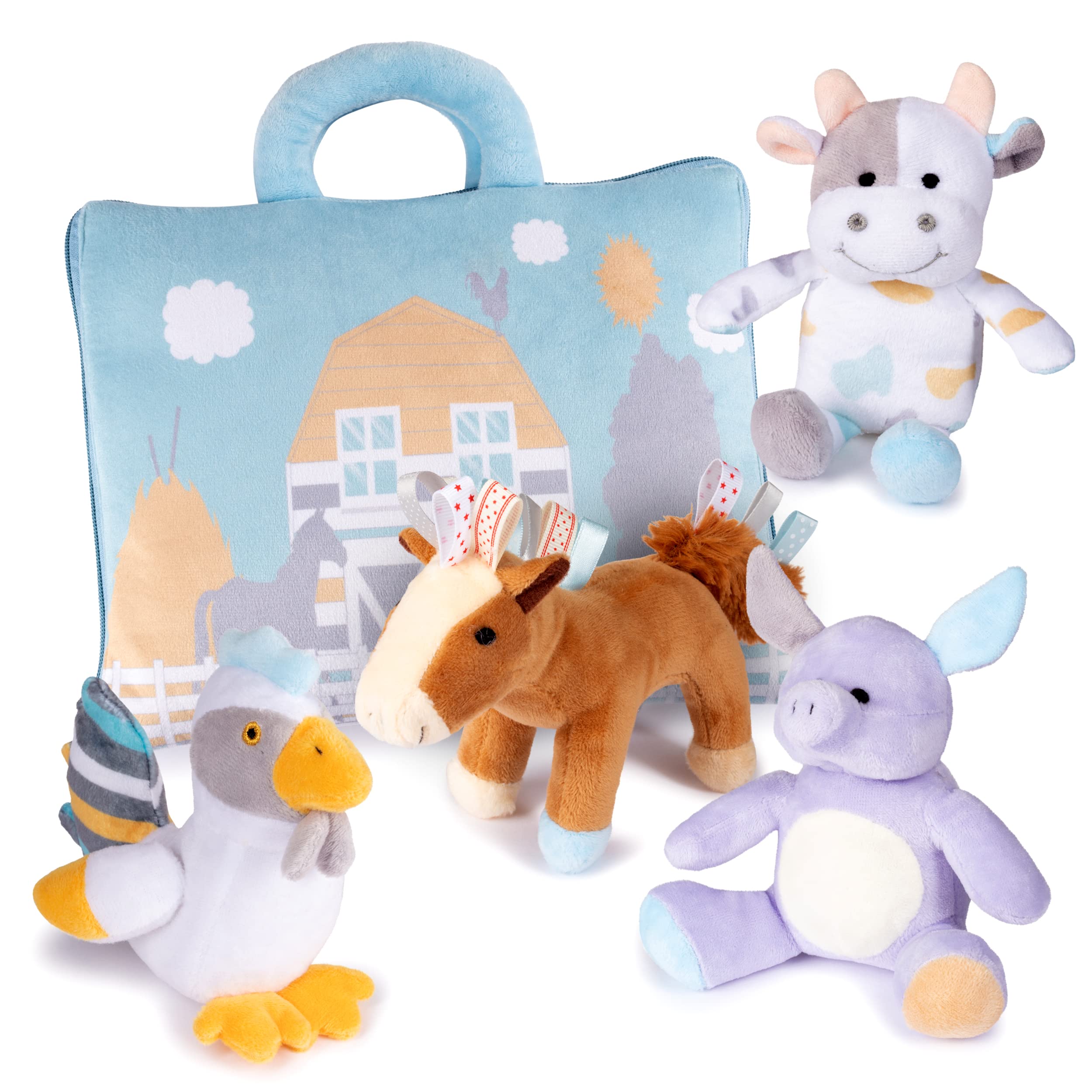 Version 1.0.0 Barn Animals Baby Developmental Toys 6 Months | Newborn Gifts | Infant Gifts | Rattle, Crinkle, Squeak, & Tags Set | Soft Baby Toys | Barn Toys for Toddlers 1-3 | Sensory Animals with Play Mat - Image 1