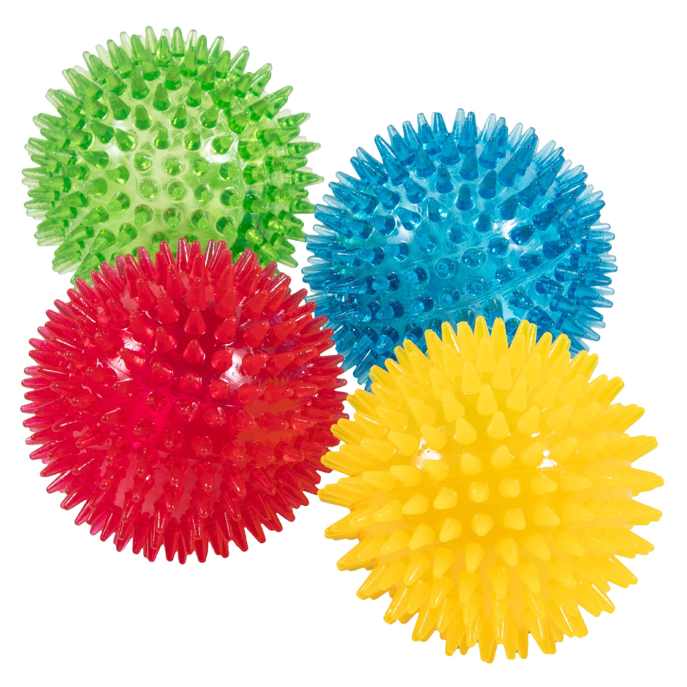 Version 1.0.0 dipperdap 3.5” Spikey Dog Balls (4 Pack) Squeaky Dog Toys | Cleans Teeth for Healthier Gums | Non-Toxic BPA-Free for Aggressive Chewers | Spikey Balls in Red, Blue, Yellow, and Green - Image 1