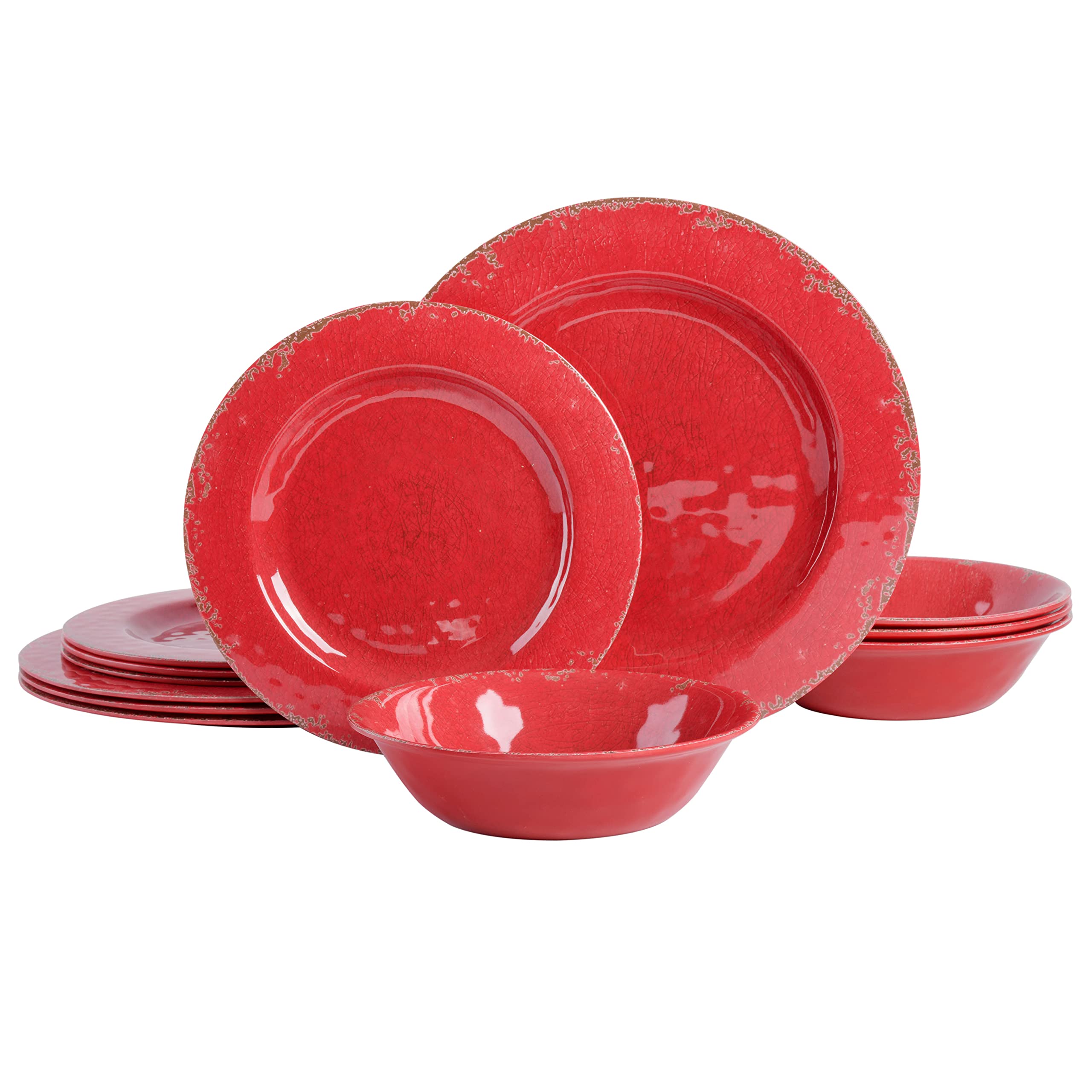 Version 1.0.0 Gibson Home Mauna Melamine Plastic Dinnerware Set, Service for 4 (12pcs), Red Rustic - Image 1